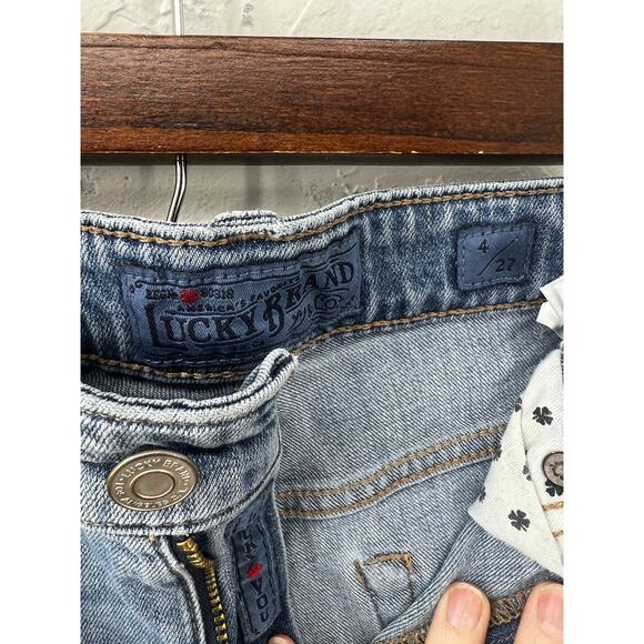 Lucky Brand Bell Bottom Jeans Flared Raw Hem Distressed Light Wash Womens Size 4 - Picture 5 of 8